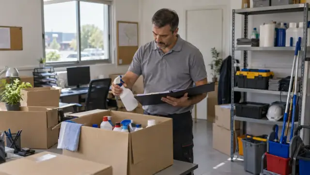 Encargado inventariando material de una empresa de servicios