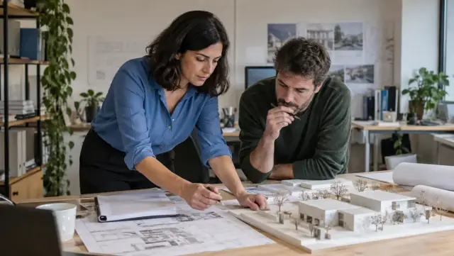 Consultores comprobando un proyecto técnico terminado