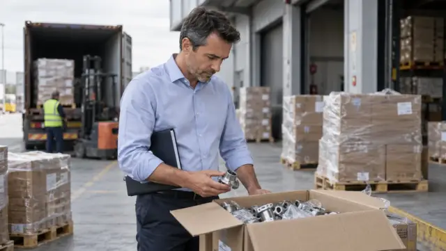 Responsable comprobando componentes preparados para exportación