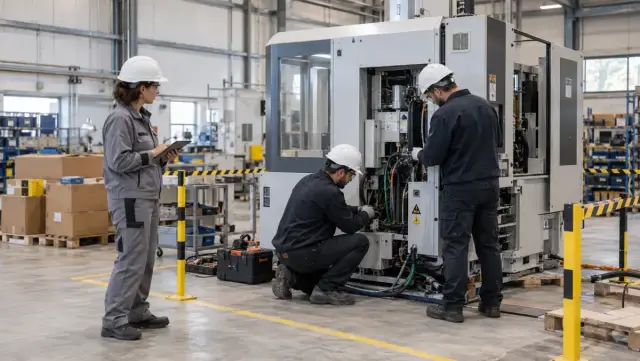 Técnicos instalando una mejora en una línea industrial
