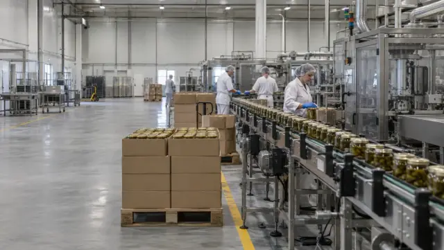 Línea de envasado de conservas con producción concentrada