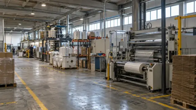 Dos líneas de producción de envases en una fábrica